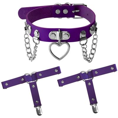 Aroncent Choker Collar Leg 3-piece Set Heart Necklace Chain Leather Belt Cute Punk Rock Harajuku Accessories Party Cosplay Event Lolita Girlfriend