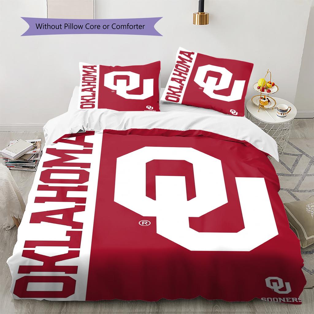 Oklahoma Sooners Pattern Bedding Set Quilt Cover Pillowcase Home Decor Gift (1 * duvet cover + 2 * pillowcase, without core)