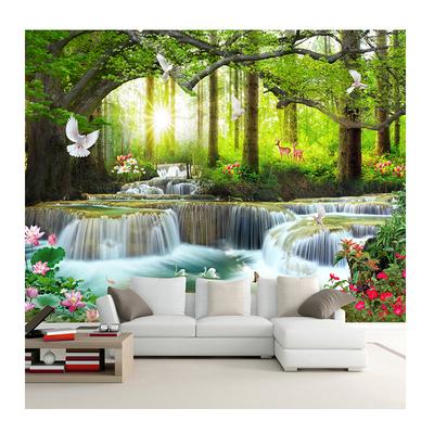 Mural 3D Paisaje Natural Bosque Papel Pintado Cascadas Pintura Mural Fotográfica Fondo Sala de Estar Mural Pared Decoración Hogar