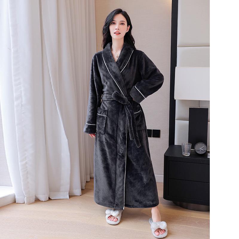 Couple's Coral Fleece Pajama Set: Women's & Men's Long, Thick, Warm Bathrobe for Autumn & Winter