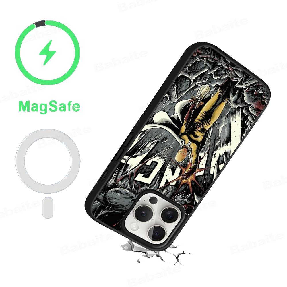 One P-Punch Man Saitama Phone Case Magnetic Case For IPhone 16 14 13 12 11 15 Pro Max Plus For Magsafe Wireless Charge Cover