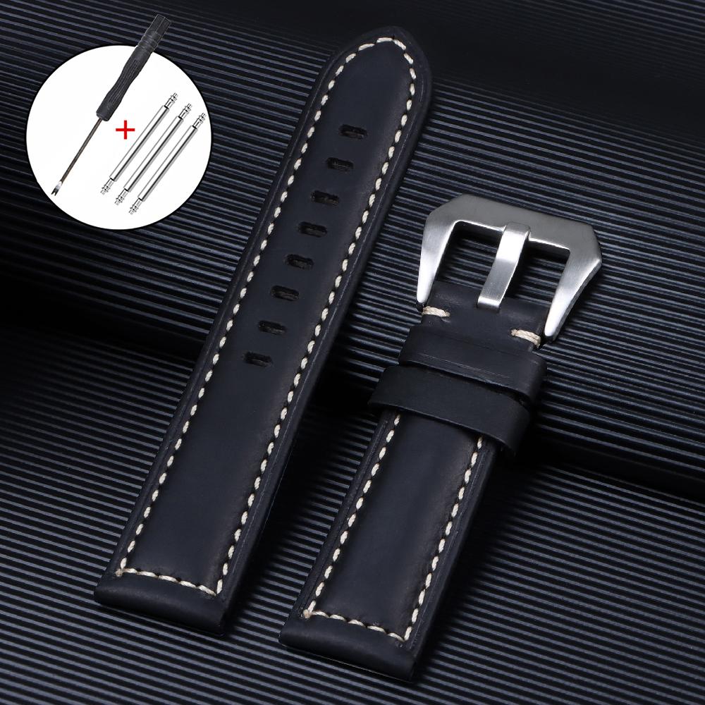 Genuine Leather Watch Band for Panerai Stitching Crazy Horse Cowhide Strap Men Sport Bracelet Watchband 20mm 22mm 24mm Wristband