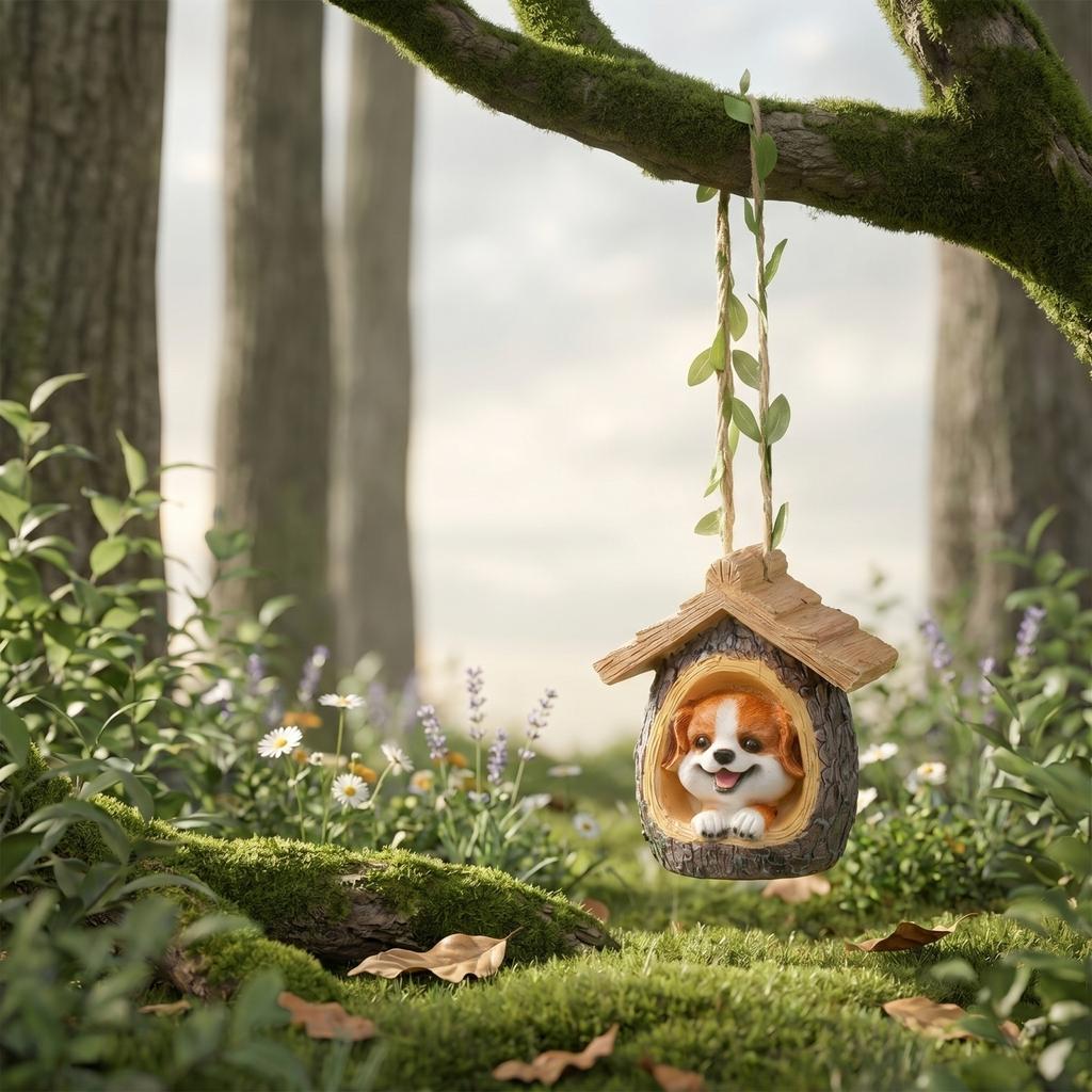 Outdoor Garden Decoration Hanging Ornament Dog In Tree House Resin Sculpture for Yard Wall Nursery Garden Hanging Decor