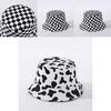Stylish Black White Print Folding Fisherman Bucket Hat With Smiley Face Patch For Unisex Use