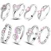 Original Damen Silberringe Funkelnder Rosa Herz Zirkonia Ring für Damen Mädchen Verlobungsschmuck Jahrestag Geschenk
