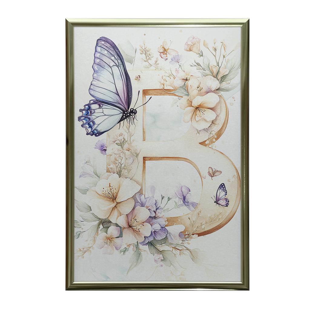 Plakat "B" W Kwiatach I Motylach Plakat "B" W Kwiatach I Motylach, 40X50 Cm, Rama Aluminiowa Czarna, Papier Matowy 230 Gsm