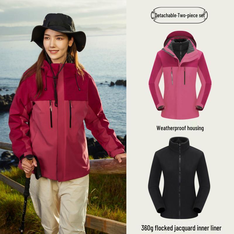 Women's Water-Repellent 3-in-1 Detachable Down Hooded Jacket - Autumn/Winter Mountaineering Top.