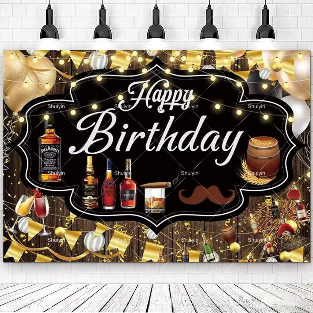 Whiskey Cigar Vintage Wooden Photography Background Men Birthday Decorations Party Supplies Summer Style Bar Wall Decor Curtain