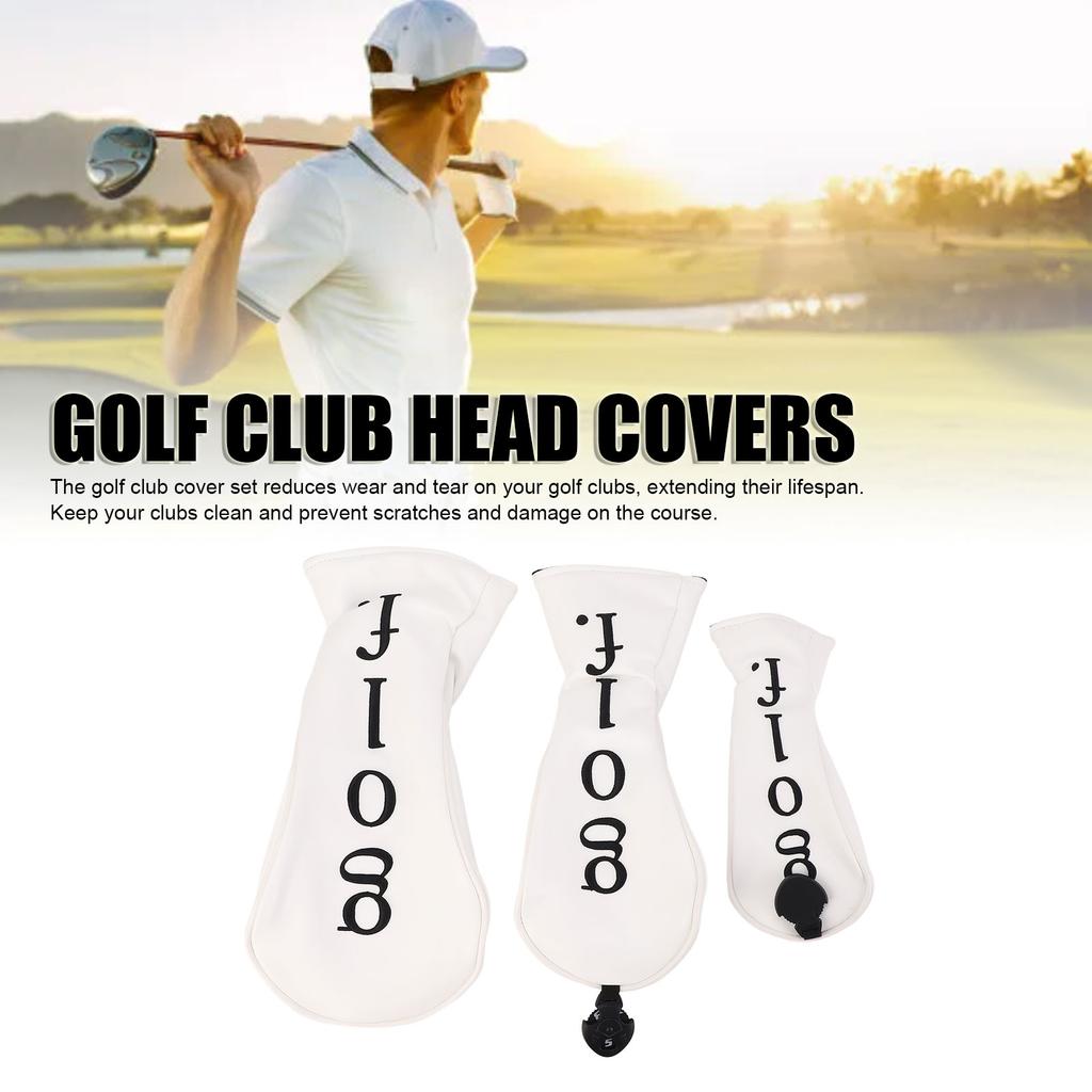 Golfschlägerkopfhauben PU-Leder Wasserabweisend Sportlicher Stil Abriebfest Golfschlägerkopfhauben Set für Training Weiß