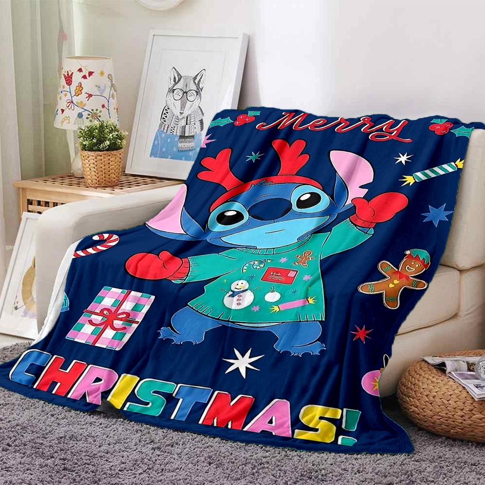 Merry Christmas Stitch Blanket Soft Throw Blanket For Home Bedroom Bed Sofa Travel Office Solid Christmas Blanket