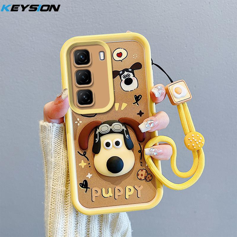 KEYSION Shockproof Case for Infinix Hot 50 4G 5G with Lanyard Soft Silicone Cute 3D Cartoon Doll Phone Cover for Infinix Hot 50 Pro 4G