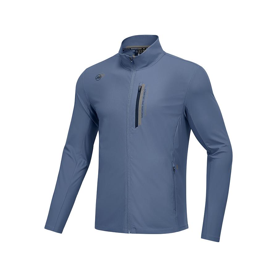 Skechers Lightweight Stand Collar Zip Comfortable Long Sleeve Jacket Men jackets Indigo P225M100-0479 M