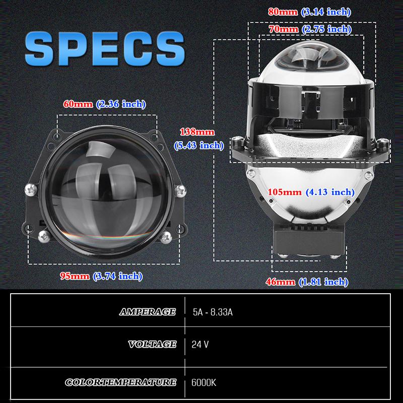 3.0 inch 300W Bi-LED 6PCS+3PCS Car Headlight Projector Lens for Hella 3R G5 30000LM High Low Beam Retrofit Halo Light 6000K