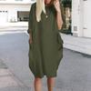 Oversized Spring Summer Dress for Women Pure Color Round Neck Long Sleeves Baggy Midi Dress Knee Length Daily Wear Dating Travel