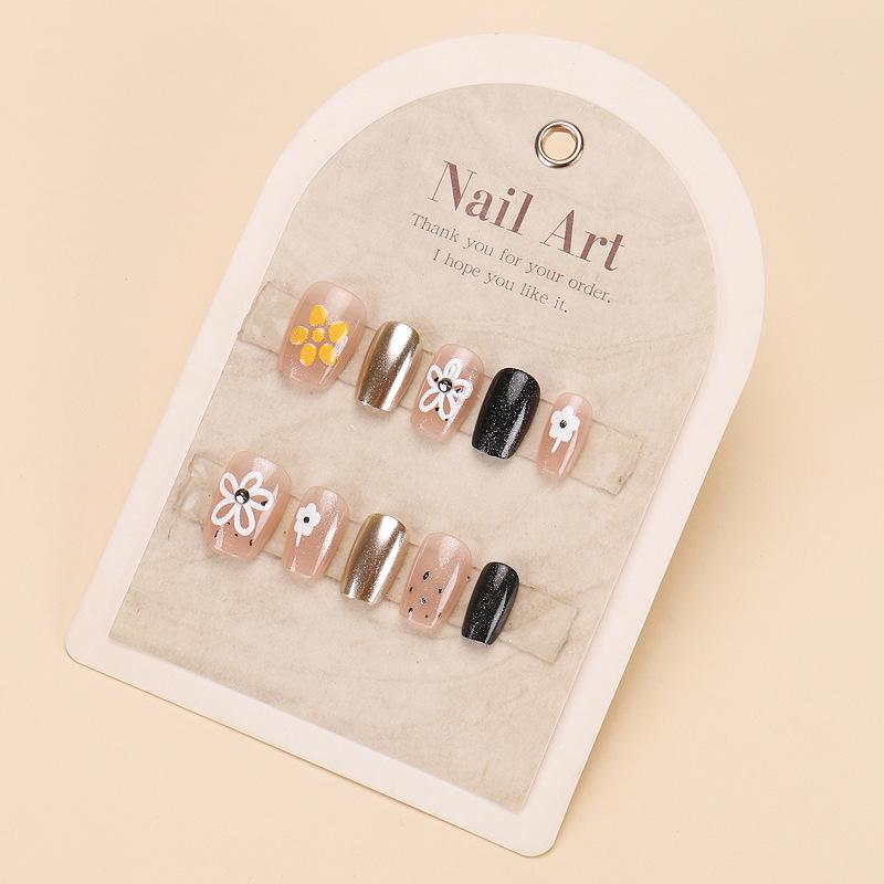 

Популярные в Douyin Ручной работы Носимые Волшебное зеркало Цветочные наклейки для ногтей - Съемные Короткие типсы Handmade Nails M Size #10 pieces/bag