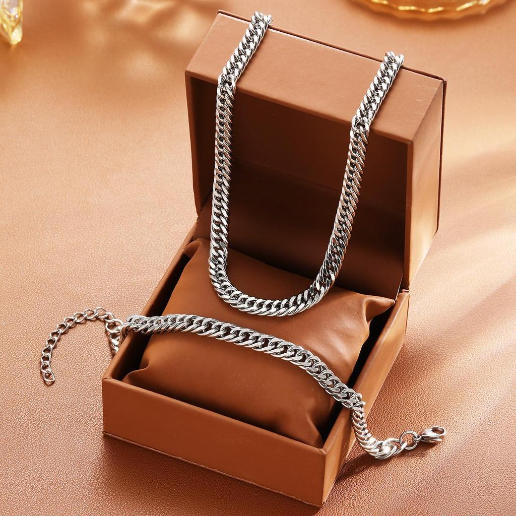 European Style Cross Ring Necklace and Bracelet Set: Unisex Simple Sweater Chain Accessories