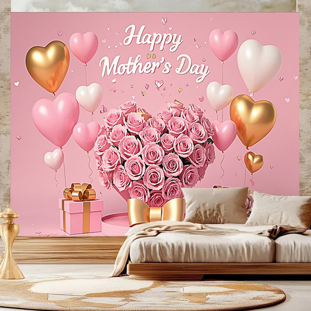 Happy Mother's Day Backdrop Thanks Best Mom Floral Flower Love Heart Mothers Day Birthday Photography Background Photo Studio