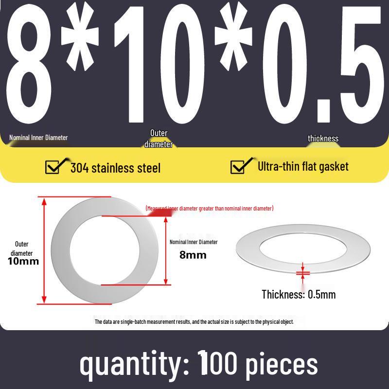 Plochá podložka z nerezové oceli 304 pro nastavení vůle hřídele (0,1/0,2/0,3 mm)