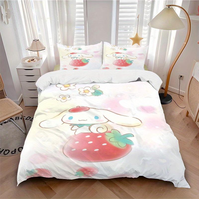 3pcs Strawberry Cinnamoroll Idea Quilt Cover Set - Soft and Cozy Bedroom, Guest Room and Dorm Decorative Bedding 3-Piece Set 1 Quilt Cover + 2 Pi