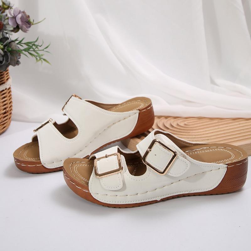 

Thick-soled Women s Shoes One-shoulder Buckle Beach Cool Large-sized Slippers 36 білий