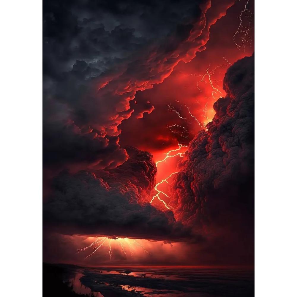 Naturkatastrophe Apokalyptischer Sturm Poster Blitze über dem Ozean Drucke Leinwandbild Wandkunst Bilder Heim Wohnzimmer Dekor