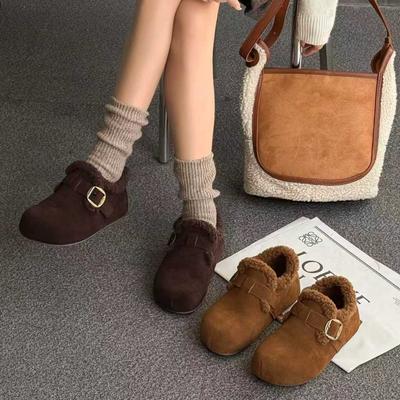 Aumenti interni in pelle Birkenstock da donna invernali 2025 scarpe soffici a suola spessa scarpe termiche in cotone mocassini versatili a pedale singolo