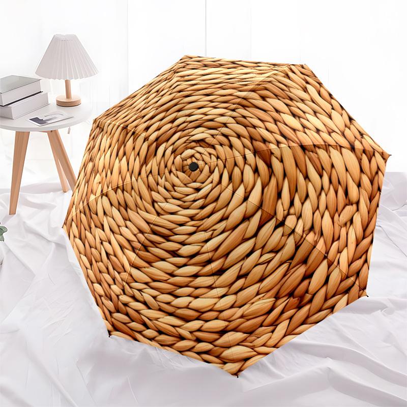 1 Stück Rattan-Regenschirm Tragbarer Faltregenschirm Langlebiger Eisenrahmen, 8-Rippen-Struktur Geeignet für Alle Jahreszeiten Zuhause Reise Outdoor Multifunktion