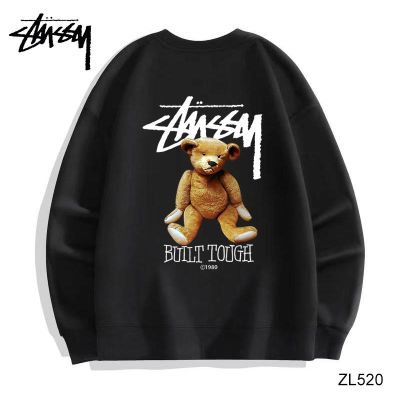 

Stussy Winter High Quality Cotton Silver Fox Fleece Warm Round Neck Sweater Letter Logo Bear Print Couple Sweater
