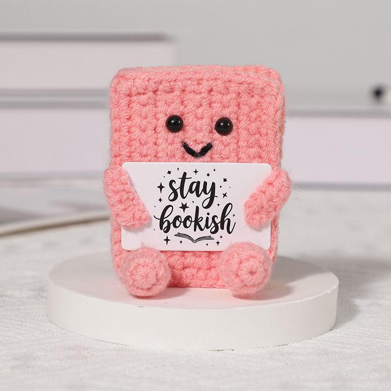 Funny Crochet Emotional Support Cloud Doll With Card Desktop Ornament Handmade Knitted Cake Dolls Christmas Gifts Home Decor