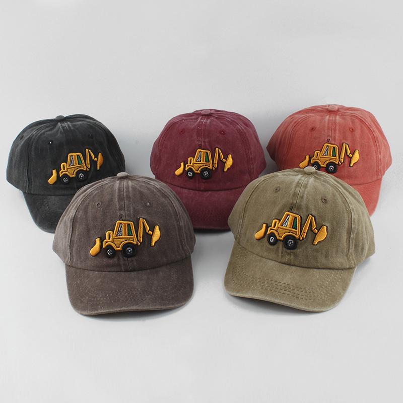 New Washed Cotton Baby Baseball Caps Cartoon Excavator Embroidery Kids Cap Outdoor Summer Snapback Hats For Boys Girls