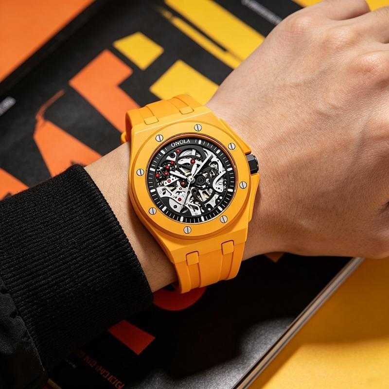 Hollow Automatic Skeleton Watches for Men Sport Visible Mechanical Movement Luminous Watch Waterproof Silicone Strap