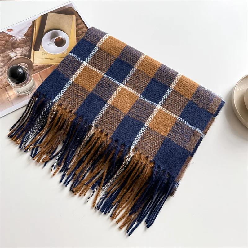 Kaschmirimitat Schal Weiblich Männlich Winterschals Koreanisches Karomuster Verdickt Studenten Herbst Unisex Mode Hals Warmer Schal