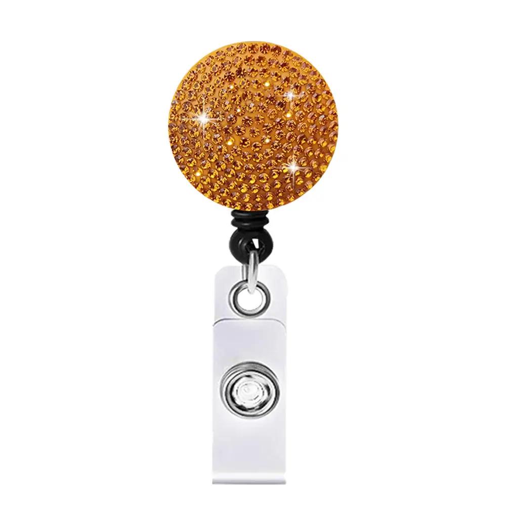 Color Crystal Retractable Keychain Shinny Rhinestones Badge Reel Id Lanyard Name Tag Card Holder Badge Holder Key Chain Badge