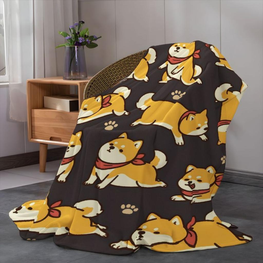 Cute Shiba Inu Pattern Flannel Blanket - Bed, Sofa, Office, Travel, Gift, Decoration, Comfortable and Warm, Christmas