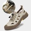 Summer Men's Sandals Hollow Leather Beach Sandals Toe Cap Outdoor Sports Shoes Handmade Mesh Shoes