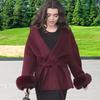 Fashion Lapel V-neck Woolen Coat Women Chic Lace Up Single Breasted Pocket Loose Jacket Lady Daily High Street Outwears