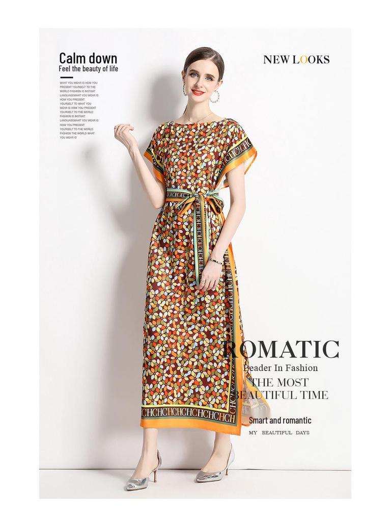 In-Stock European & American Fashion Versatile One-Shoulder Tie-Up Dress with Belt