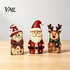 Rustic Holiday Tabletop Decor Christmas Wooden Figurine, Hand Painted Santa Reindeer Cat Decor, Window Display Props Wood Statues for Mantel,