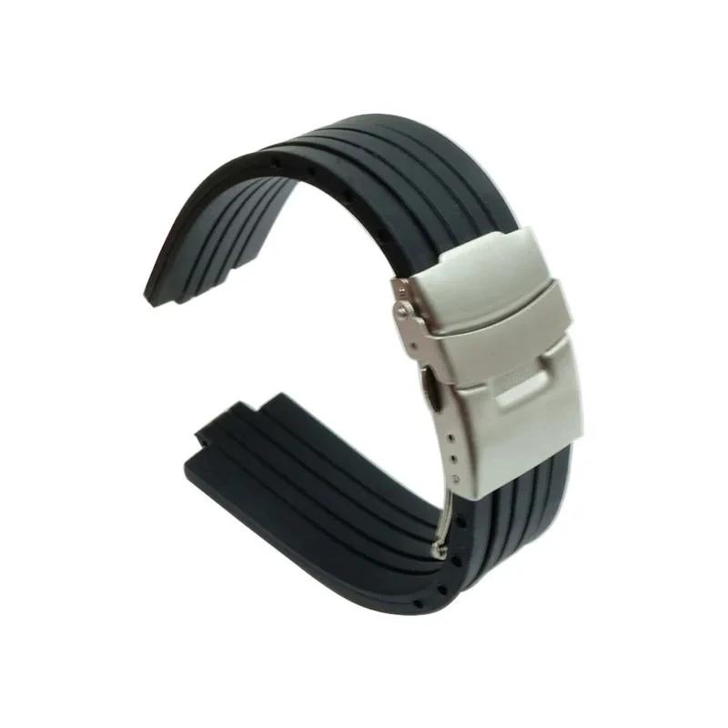 Silicone Rubber Watchband For Oris Aquis 7330 7740 Striped Watch Band Convex Strap Wristband Black Blue 22x12mm 24x11mm 24x12mm