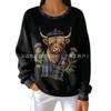 Womens 2026 Vintage Floral Bull Print Hoodless Sweatshirt - Regular Fit Long Sleeve Crewneck