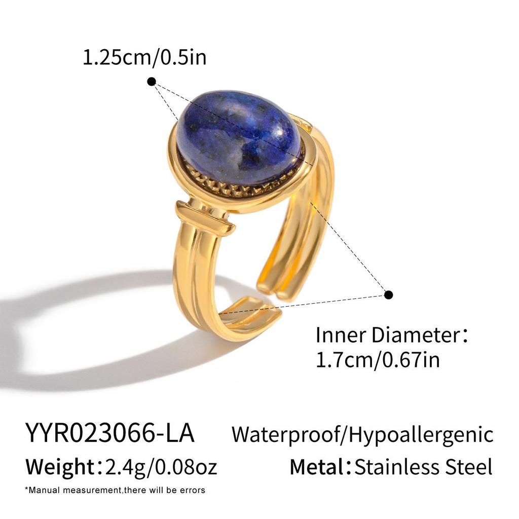 Xia Ling Retro INS Style 18K Gold Plated Natural Stone Open Ring