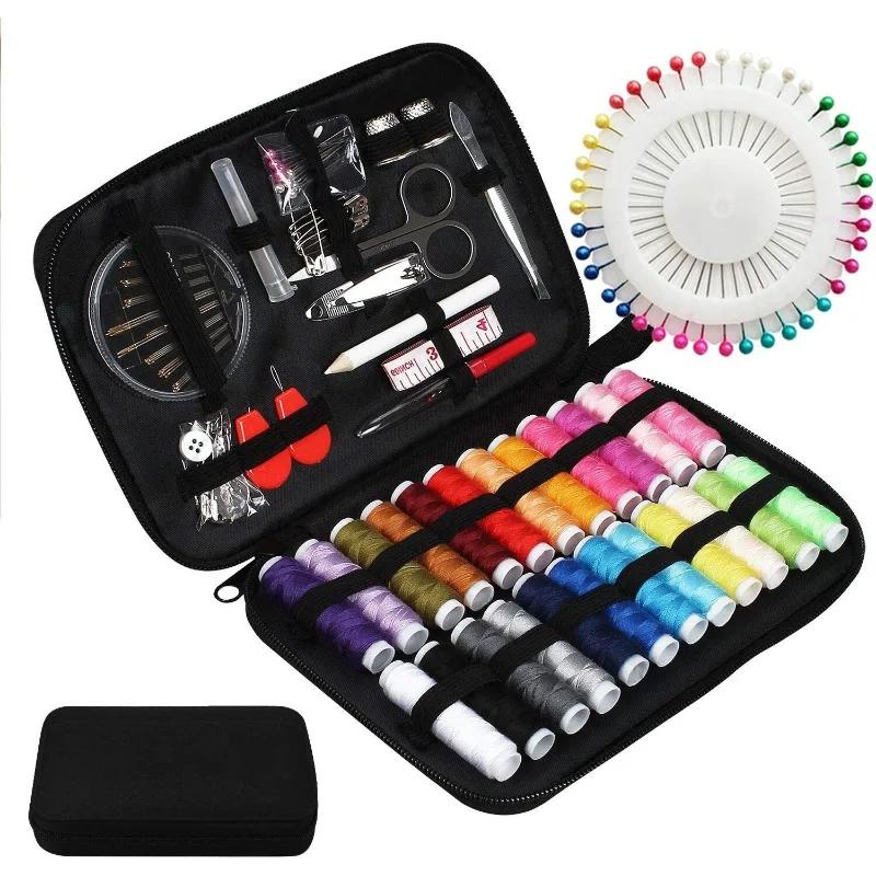Complete Sewing Kit with Threads Needles Scissors Tape Measure Buttons Portable Travel DIY Embroidery Handwork Sewing Tool Set