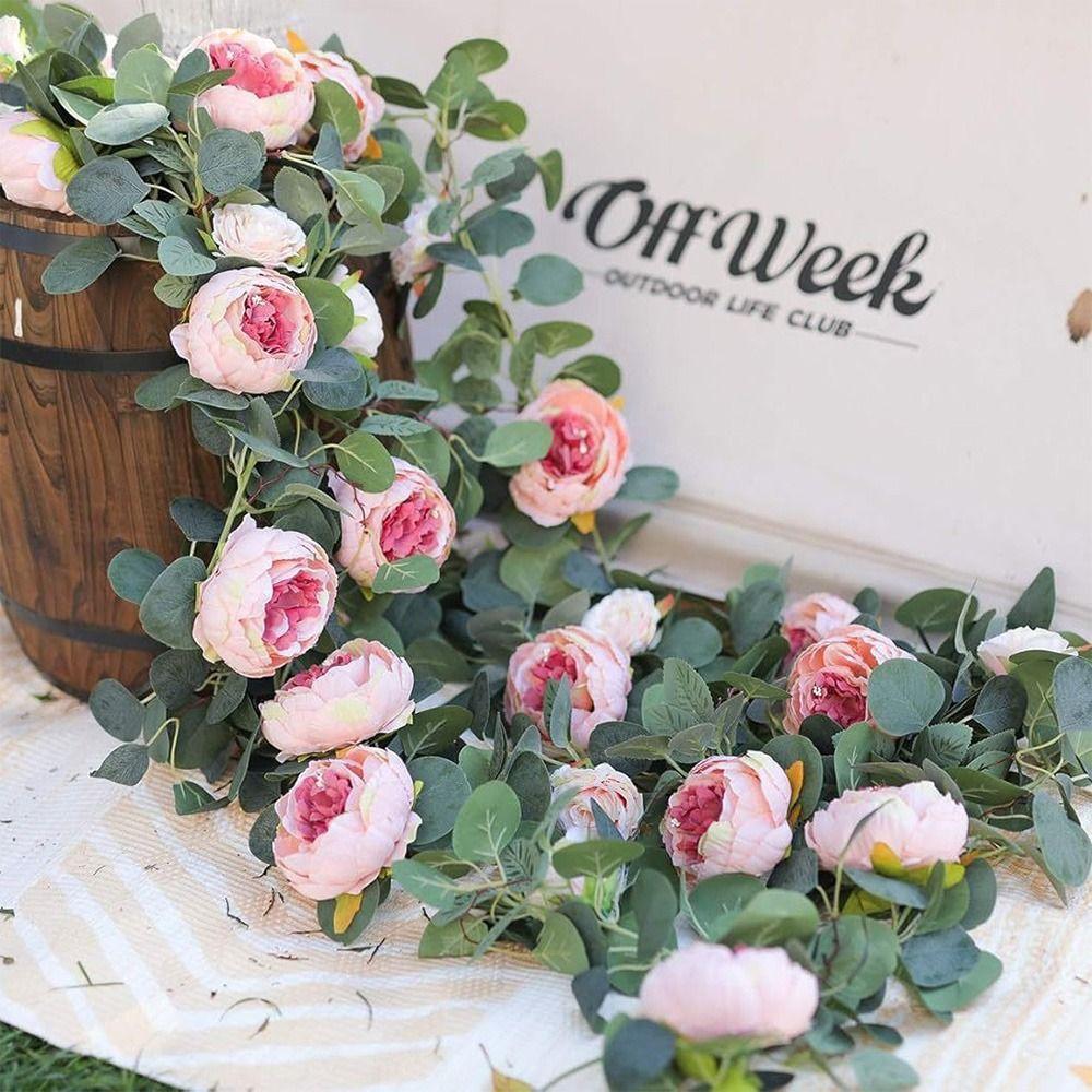 Green Eucalyptus Leaves Artificial Poeny Vine Plant Wall Decorative Flower Bar Decoration