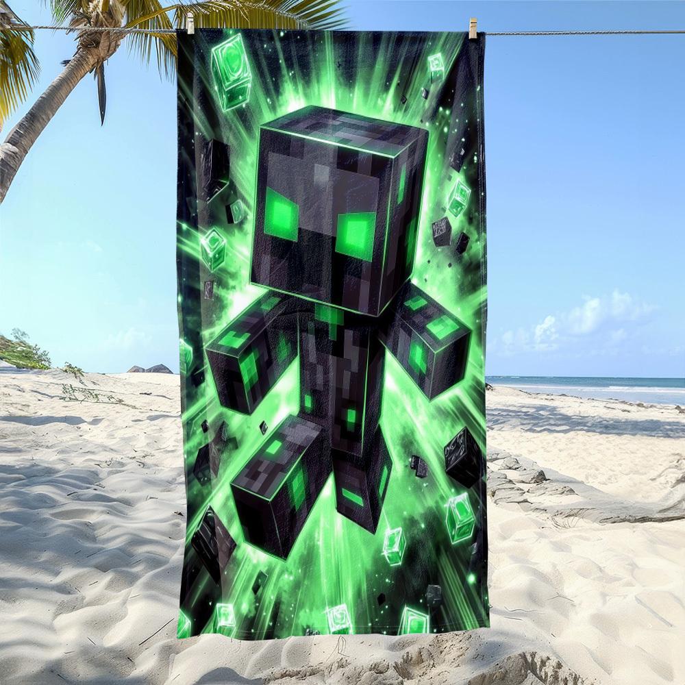 Pixel Block Pattern Microfiber Beach Towel 2D Flat Printed Sandproof Quick Dry Bath Towel For Gamer Gift Summer Pool Party Surf