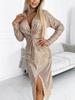 New Fall Sparkle V-Neck Bow Tiered Long Sleeve Dress - Party Dress
