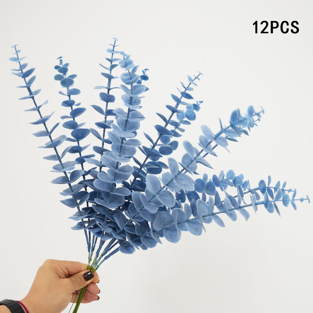 

12/24pcs Blue Eucalyptus Stems Artificial Eucalyptus Leaves Stems Real Touch Leaf Branches for Home Office Wedding Decoration