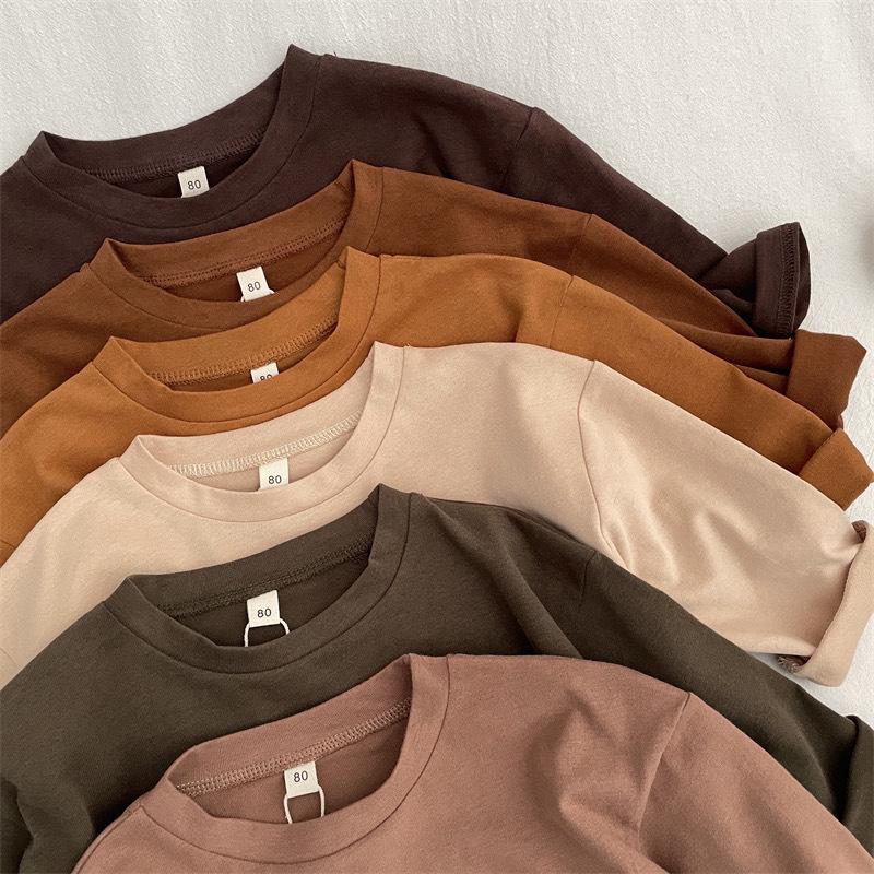 Barn Långärmad Bomulls-T-shirt - Koreansk Stil, Vår/Höst, Godisfärg, Trendig Enfärgad Topp för Pojkar & Flickor