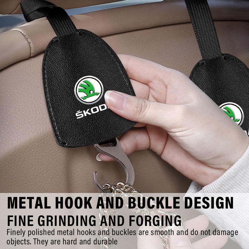 1/2pcs Leather Car Seat Back Hooks Portable Hanging Bag Rack for Skoda Octavia Enyaq Rapid Karoq Derivati Fabia Kodiaq Kamiq Superb Yeti