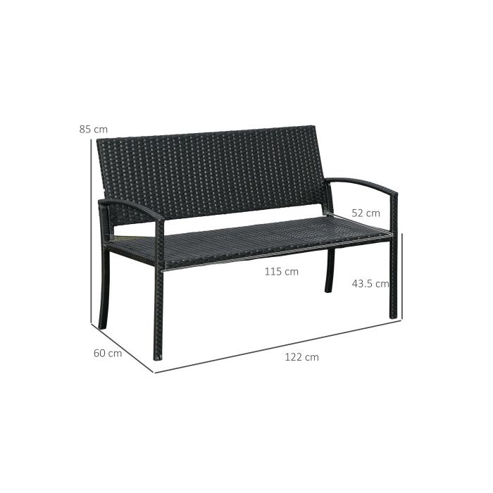 Banc de jardin - MUVOE - 2 places - Polyrotin - Structure en acier - Résistant aux UV