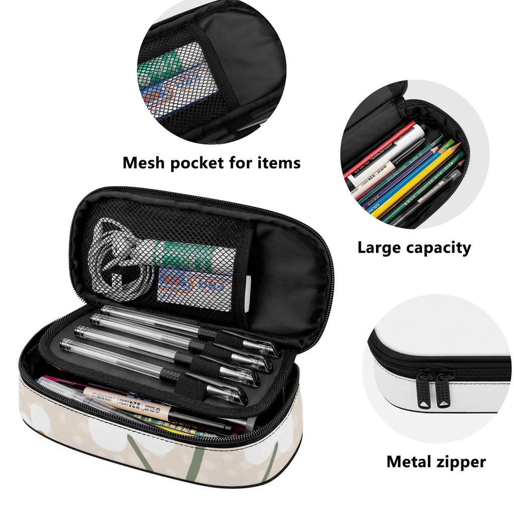 Pen Case 300D Polyester Large Capacity Zip Around Closure with Main Compartment Mesh Pocket and Pen Slots for Teens and Students